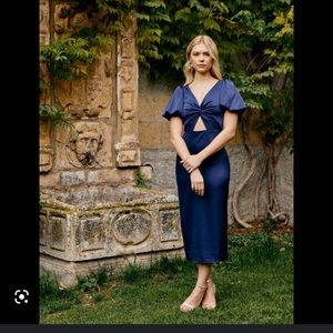 Navy Blue Cocktail Dress with Poof Sleeves